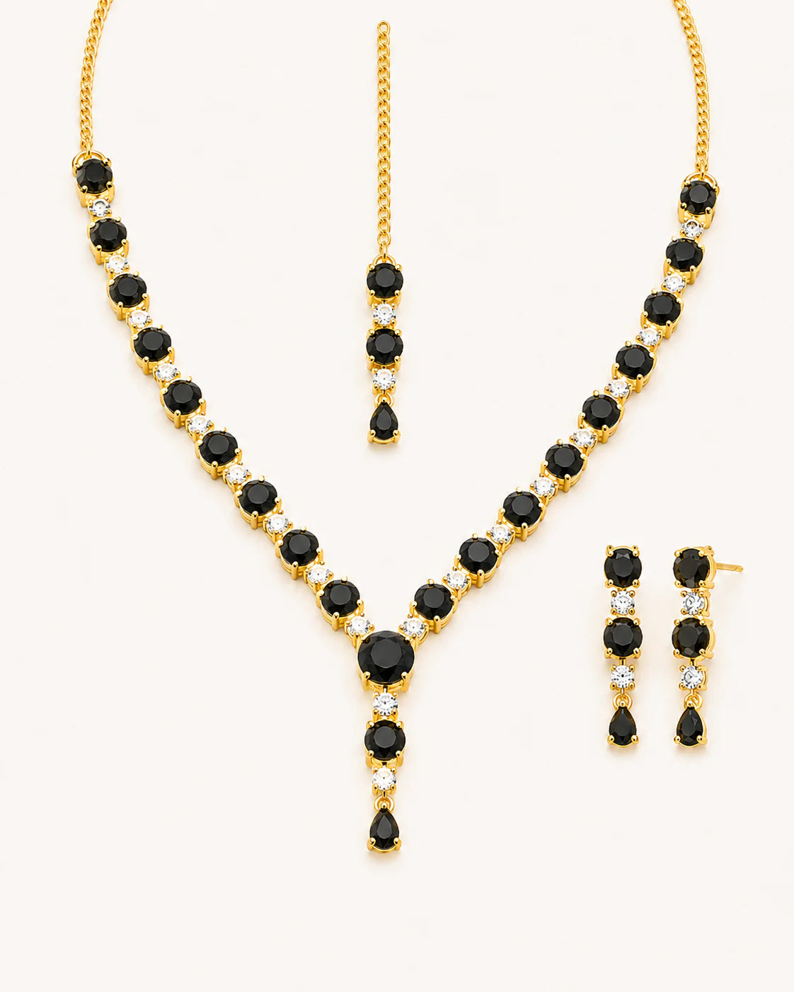 Plated Necklace Set with Earrings & Maang Tikka