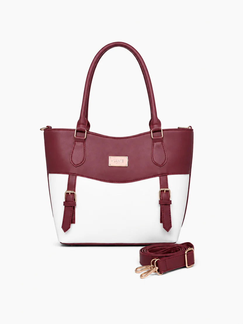 Black White Buckle Tote Handbag