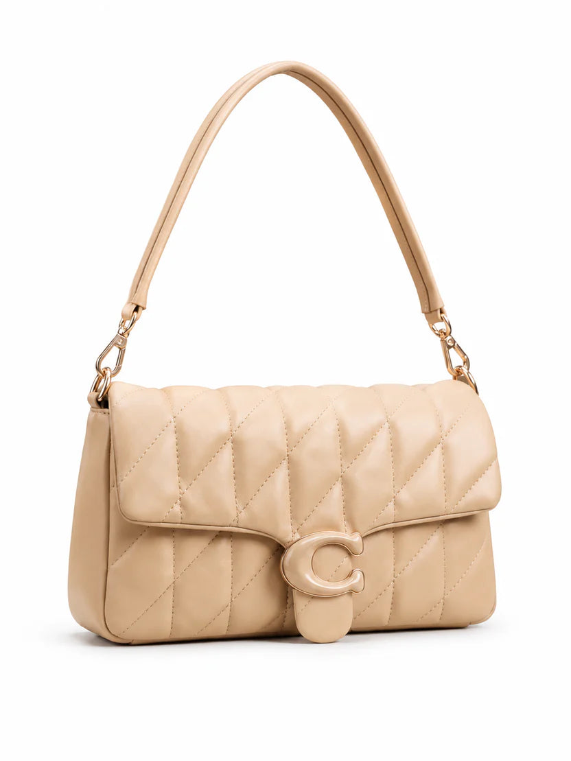 Blush Pink Quilted Shoulder Bag with C-Lock