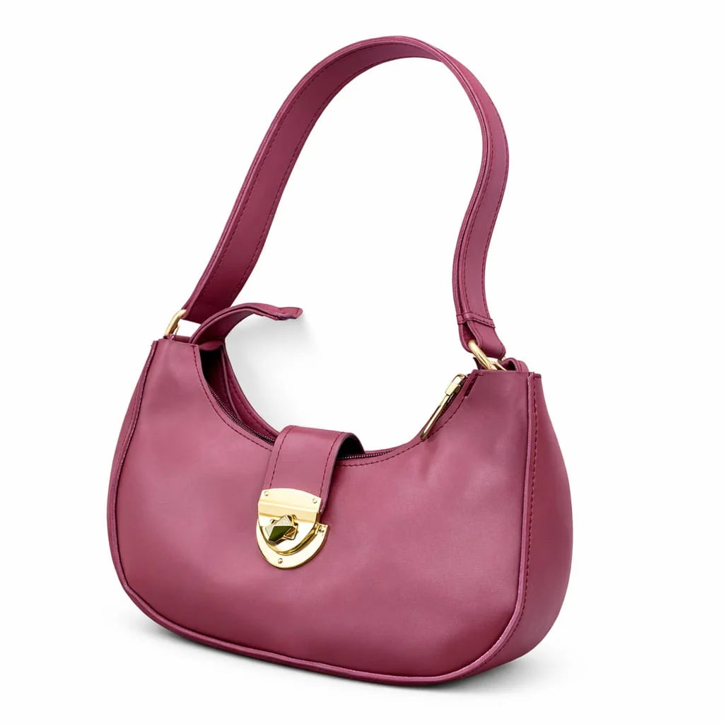 White Crescent Shoulder Bag with Gold Lock