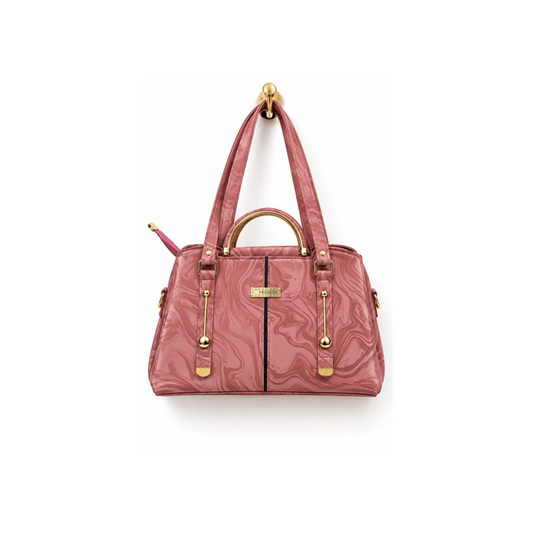 Glossy Marble Finish Top Handle Handbag with Shoulder Strap