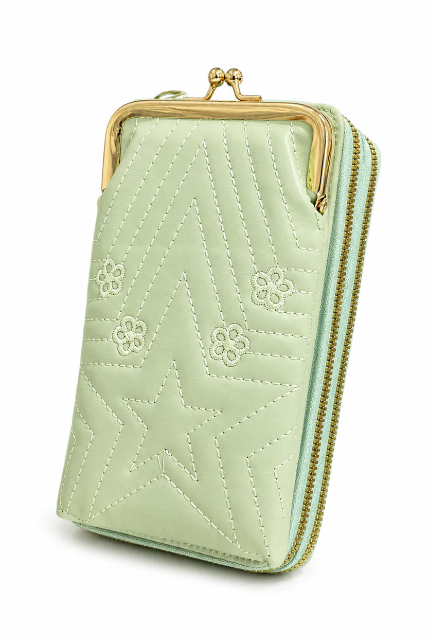 Mint Star Kiss-Lock Zip Wallet