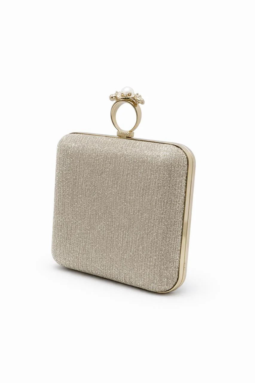 Champagne Pearl Ring Clasp Evening Clutch