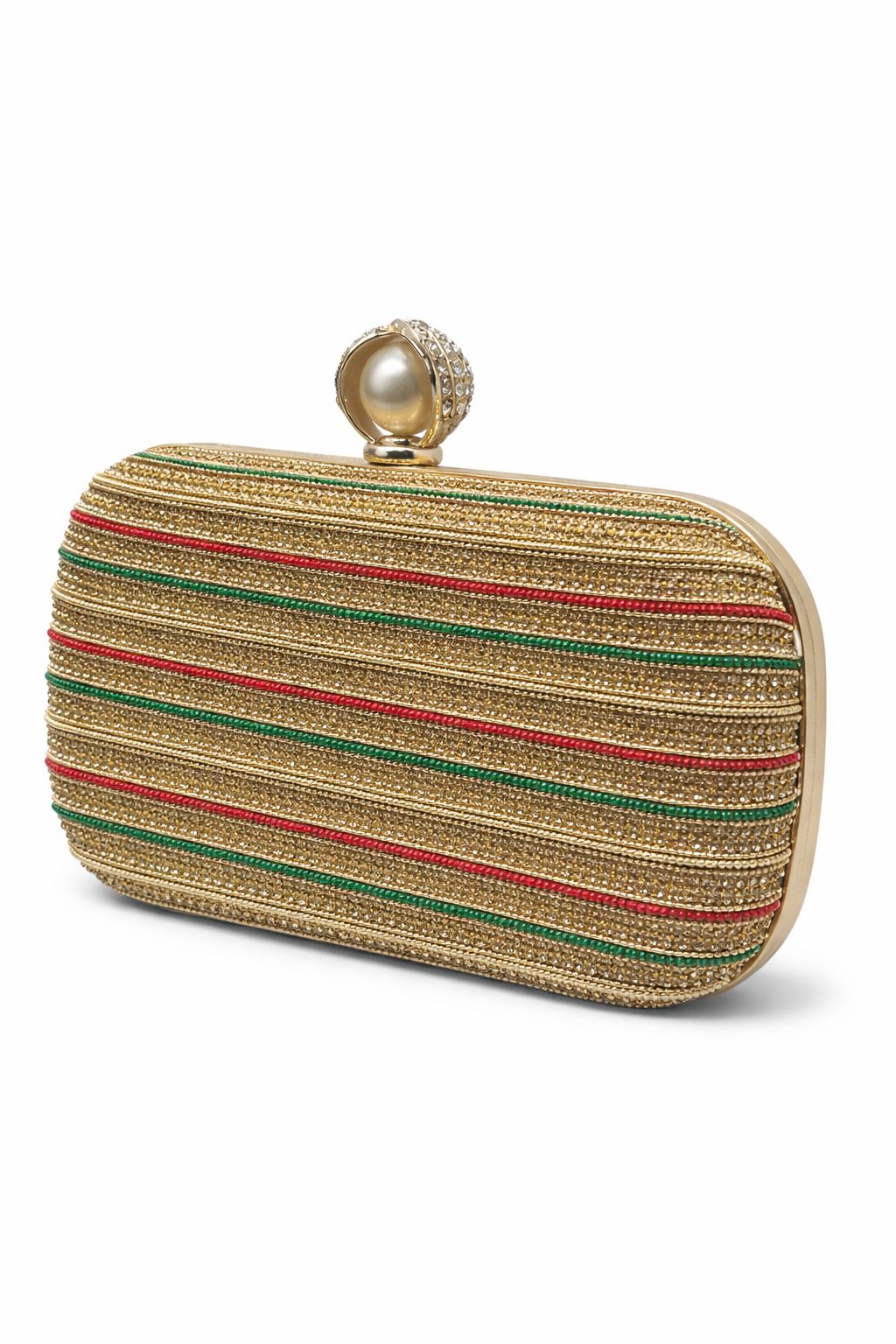 Golden Pearl Clasp Rhinestone Clutch