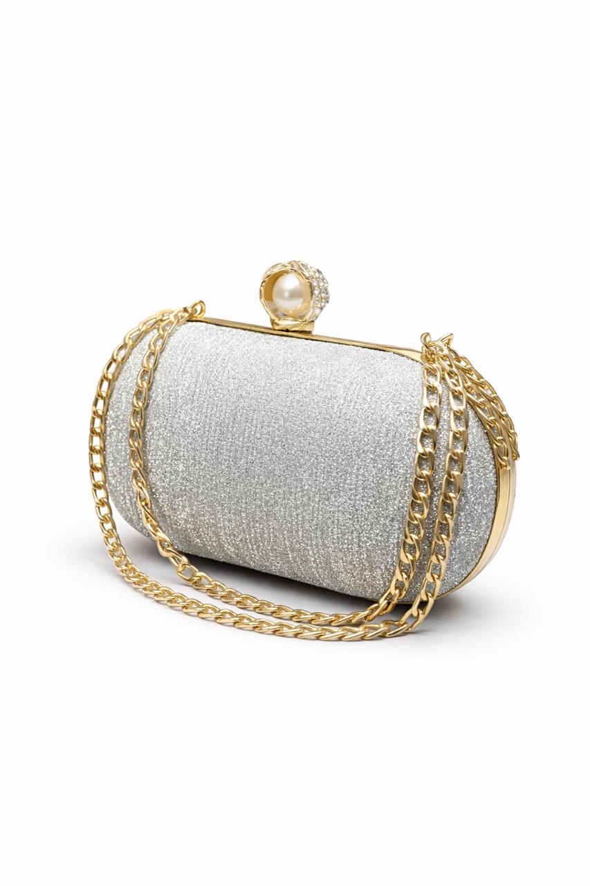 Champagne Pearl Chain Clutch