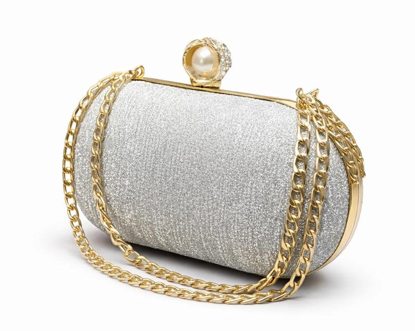 Champagne Pearl Chain Clutch