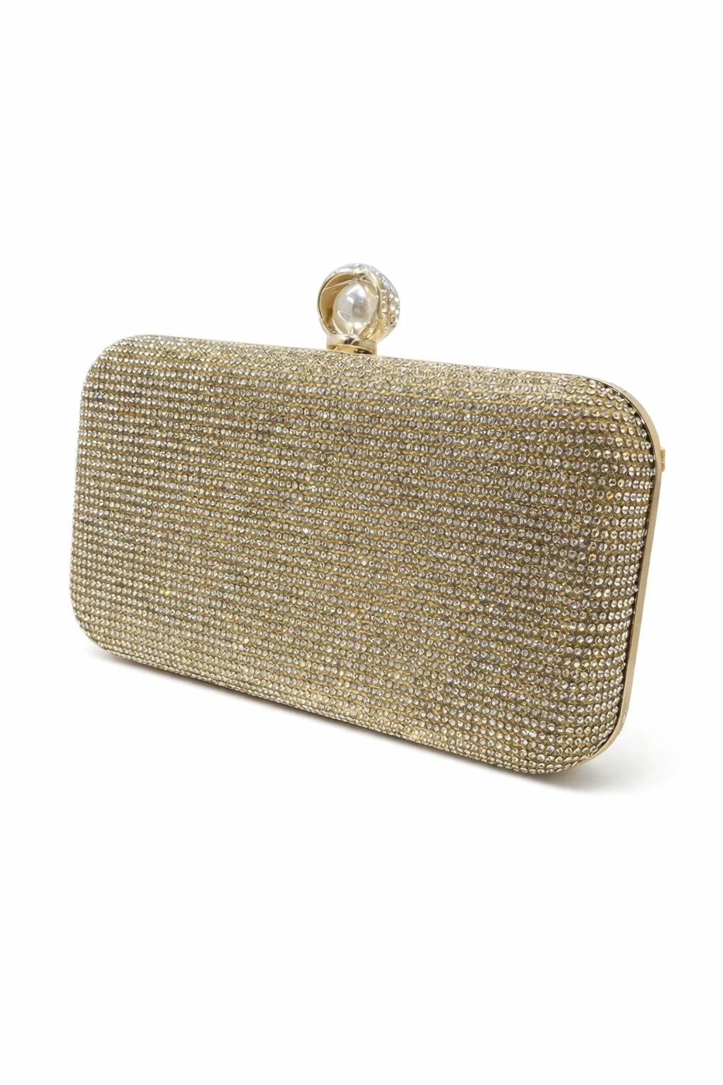 Silver Rhinestone Pearl Clasp Box Clutch