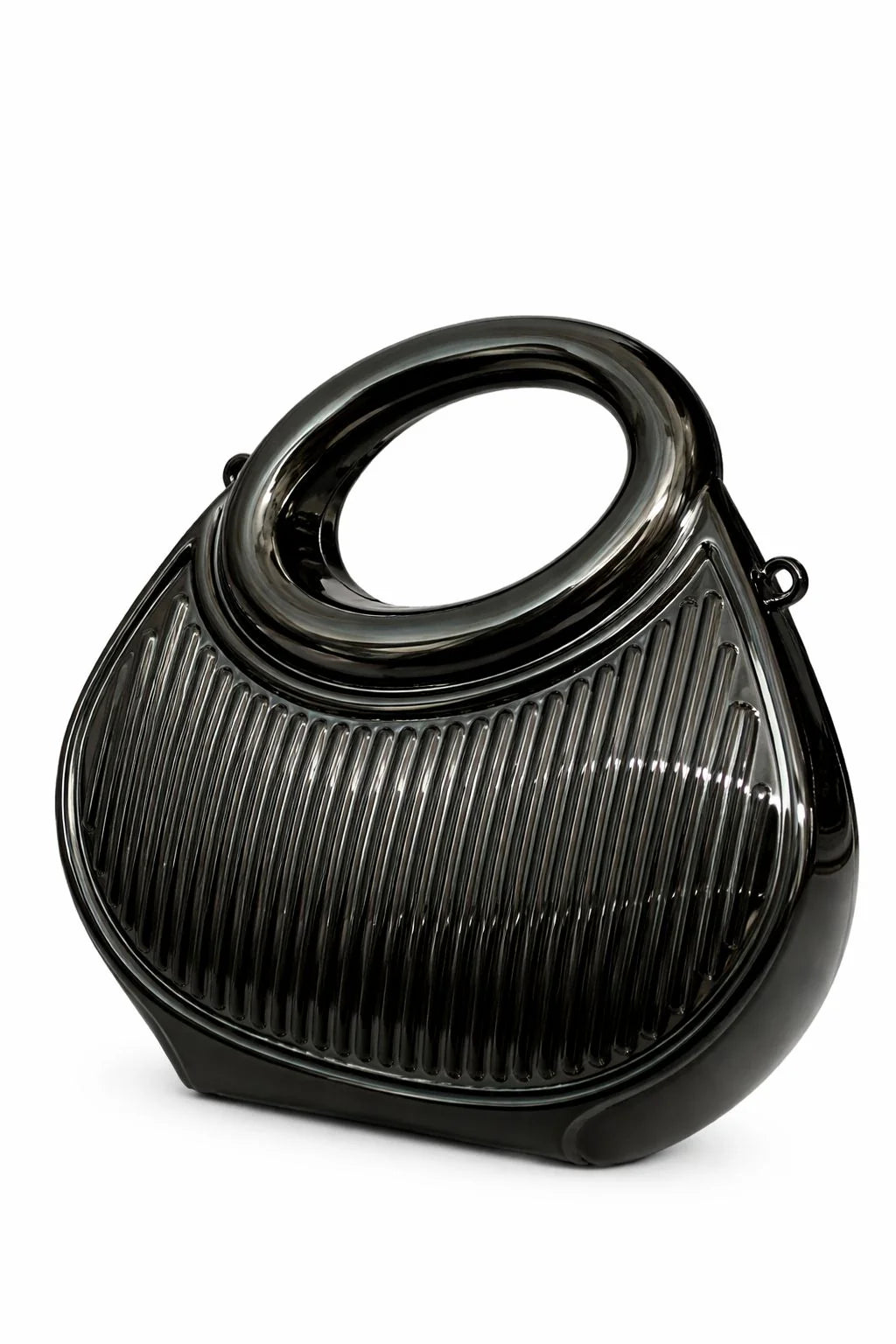 Golden Ribbed Oval Handle Evening Clutch