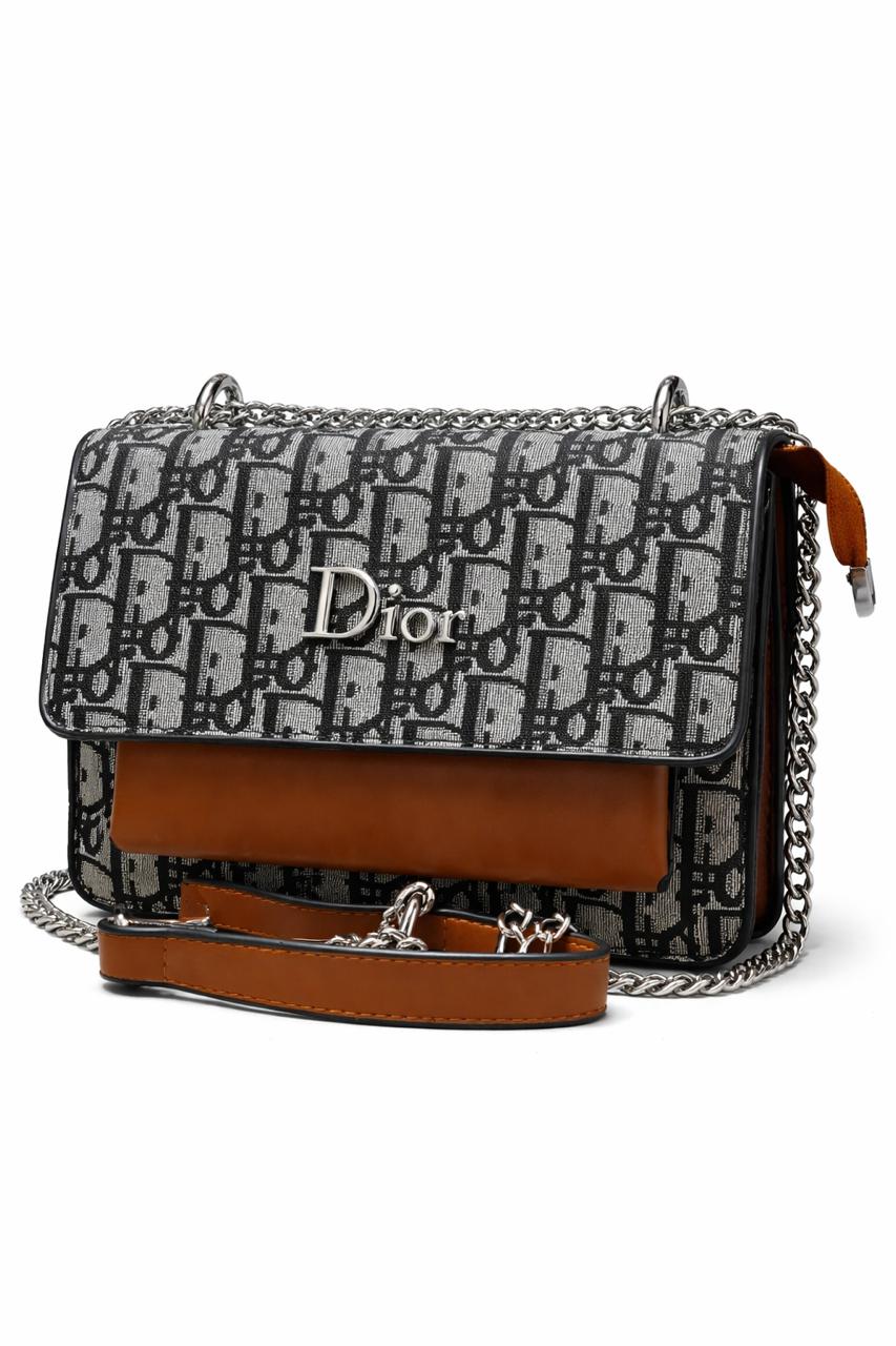Black Grey Monogram Chain Crossbody Bag