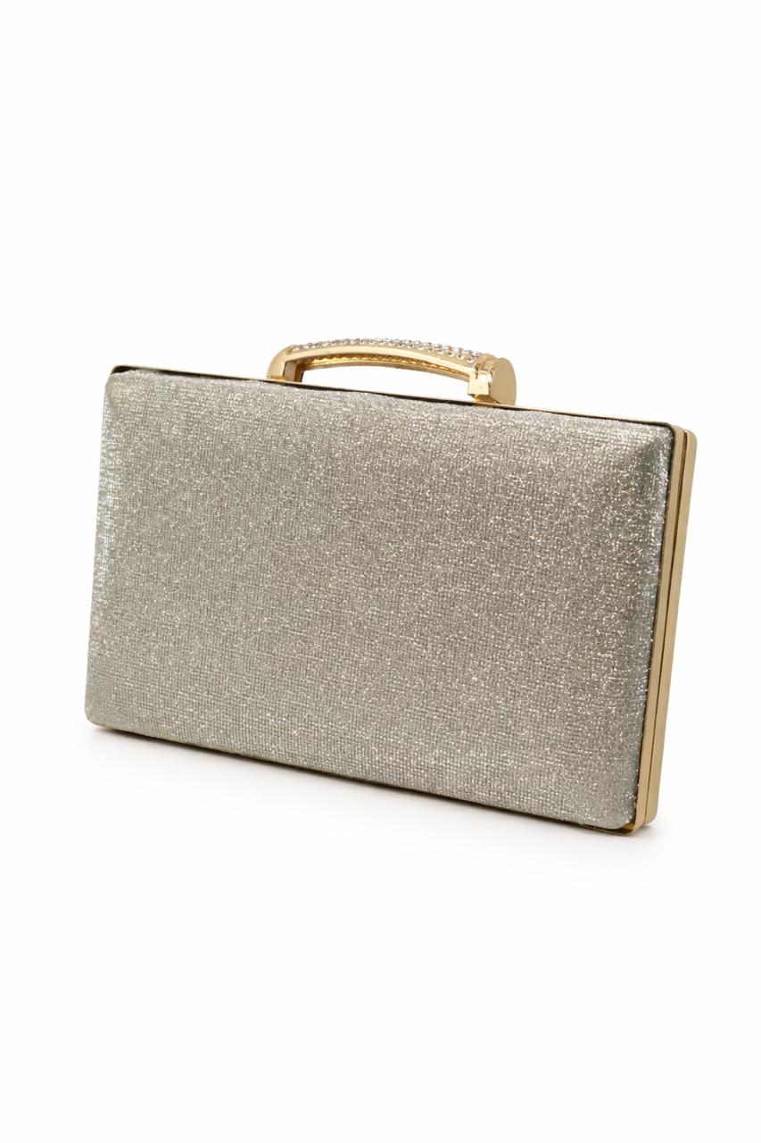 Champagne Glitter Top Handle Evening Clutch