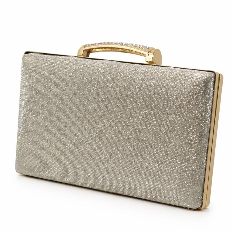 Champagne Glitter Top Handle Evening Clutch