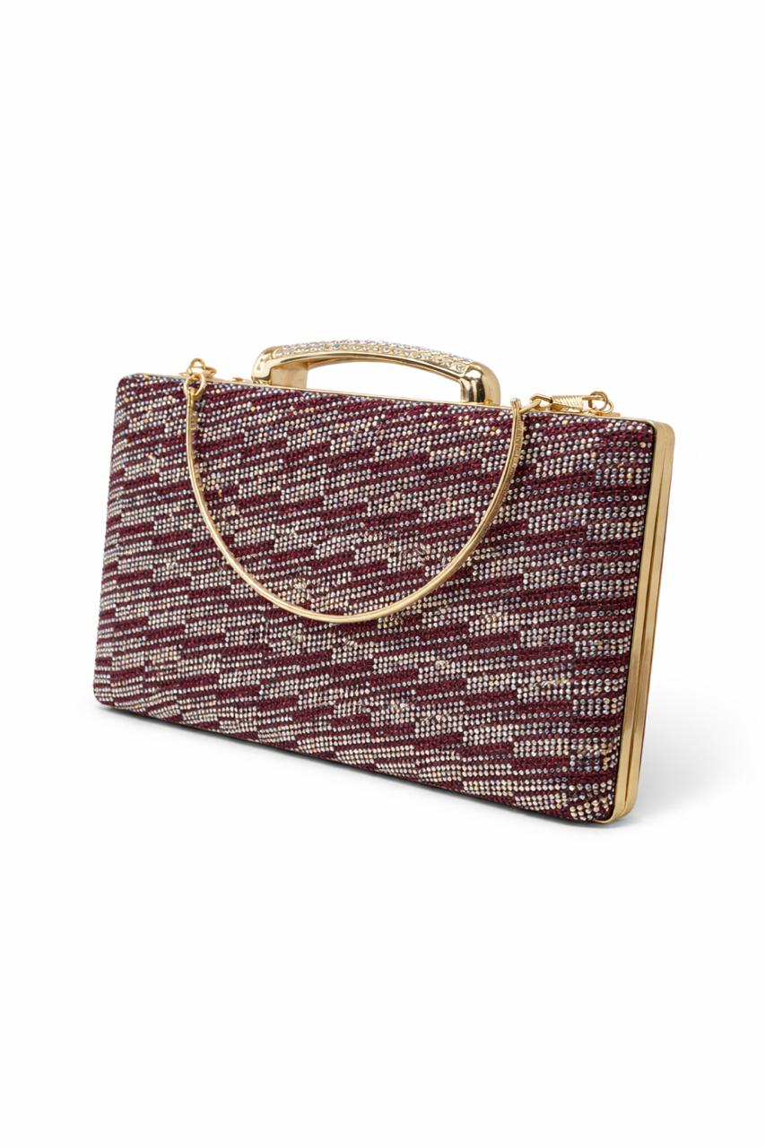 Silver Crystal Box Clutch with Chain Handle