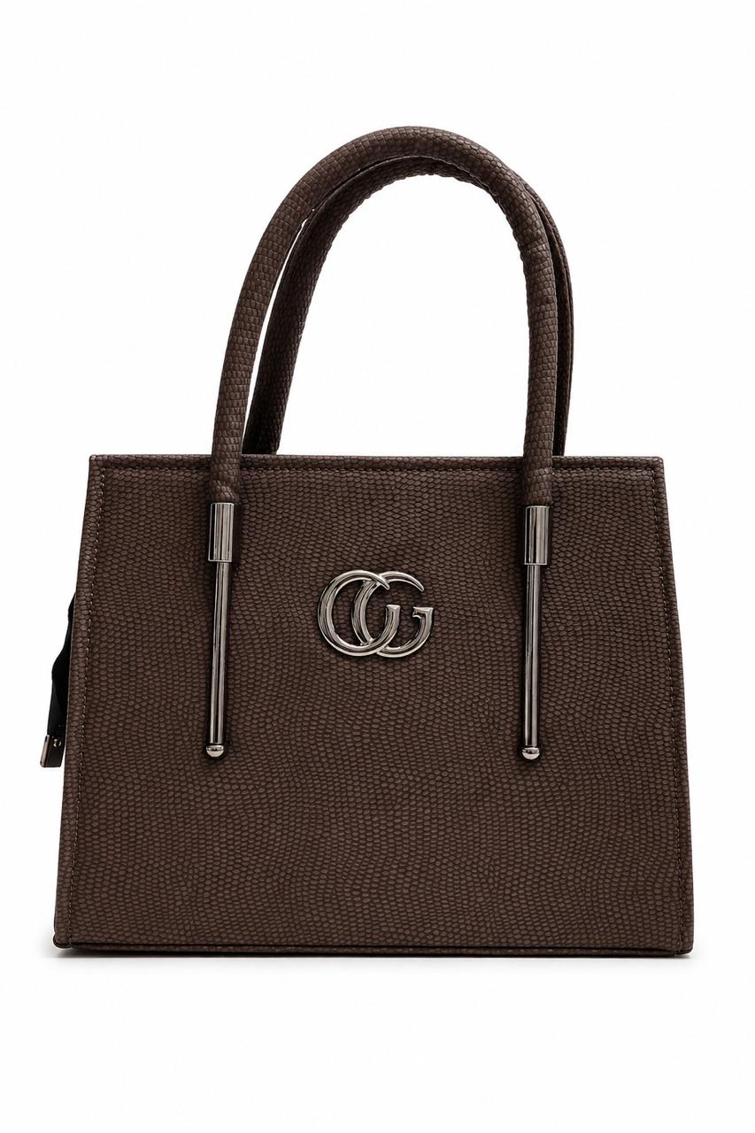 Tan Textured Top Handle Handbag