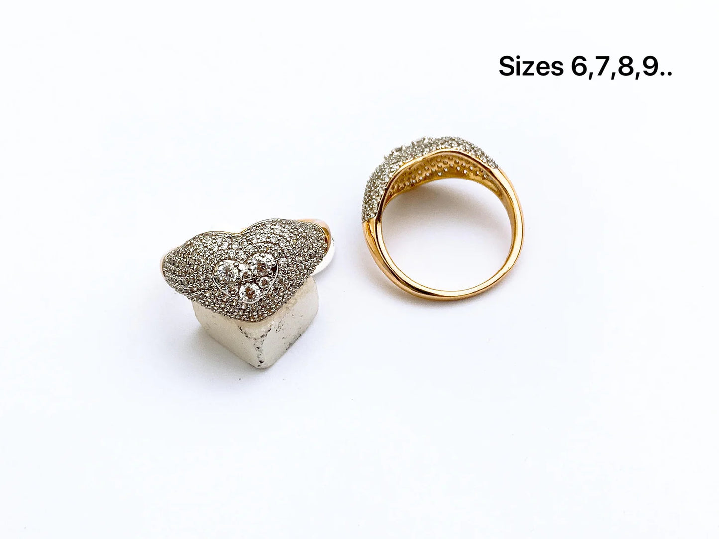 Two-Tone Double Heart Crystal Ring