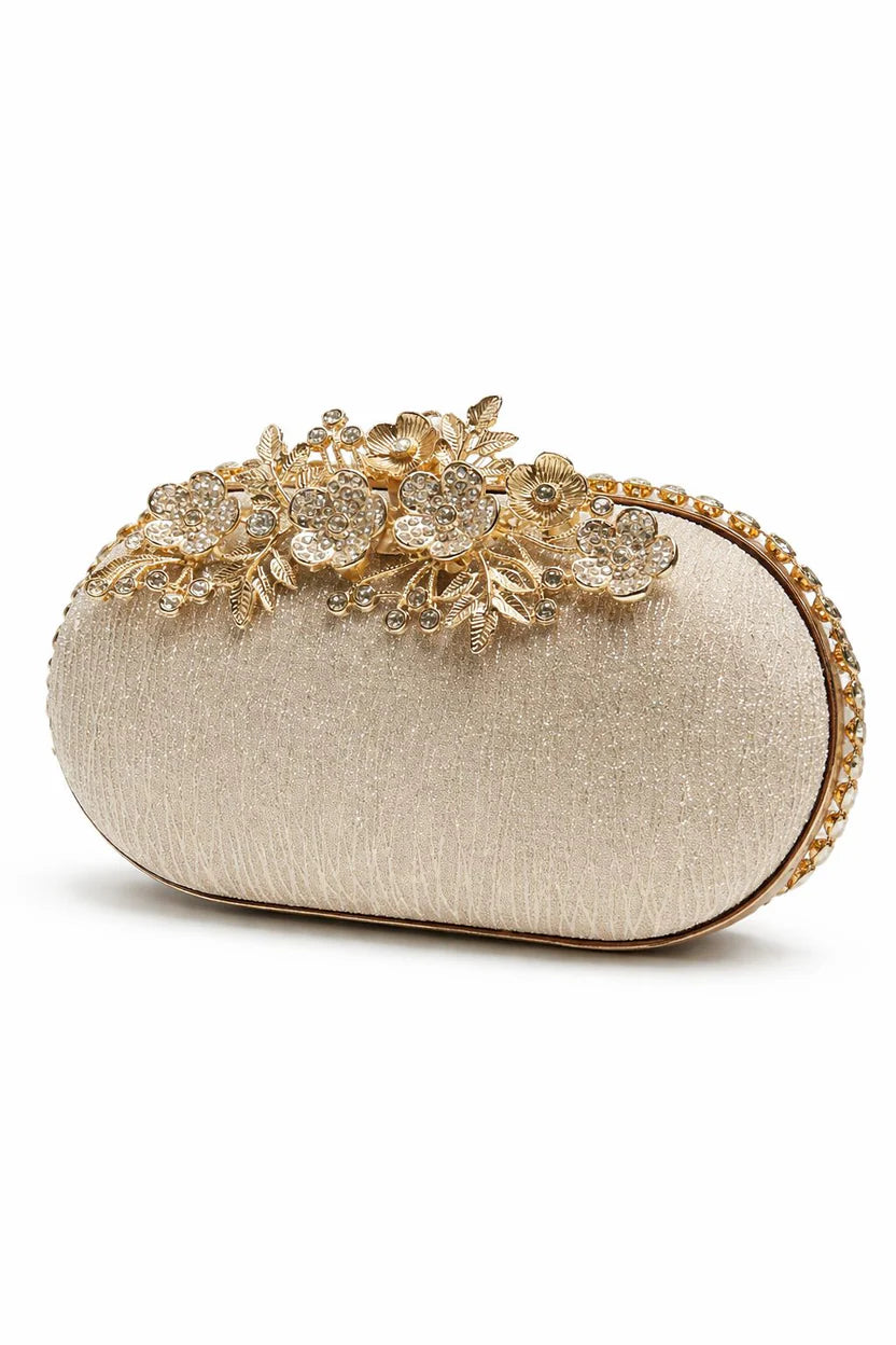 Silver Floral Vine Crystal Clutch