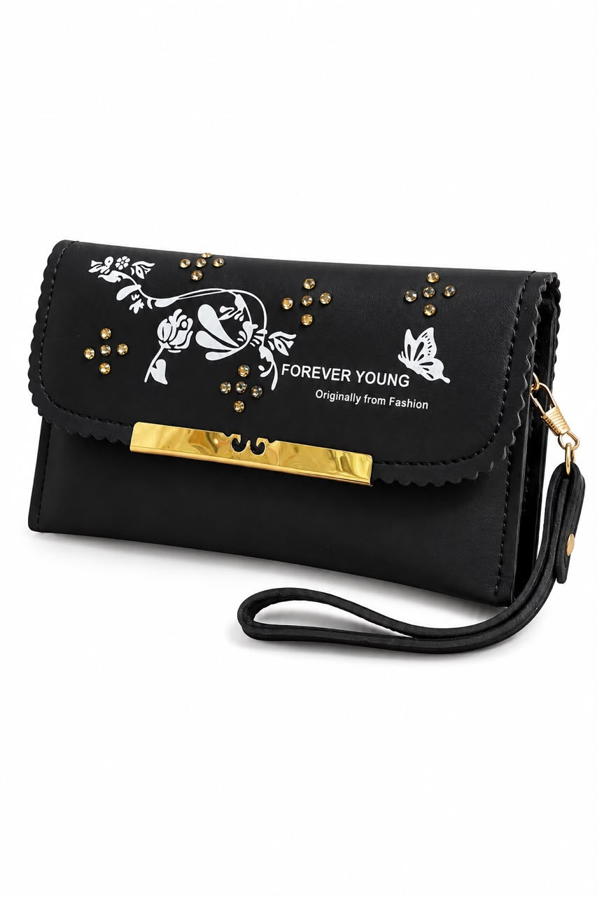 Forever Young Black Floral Clutch