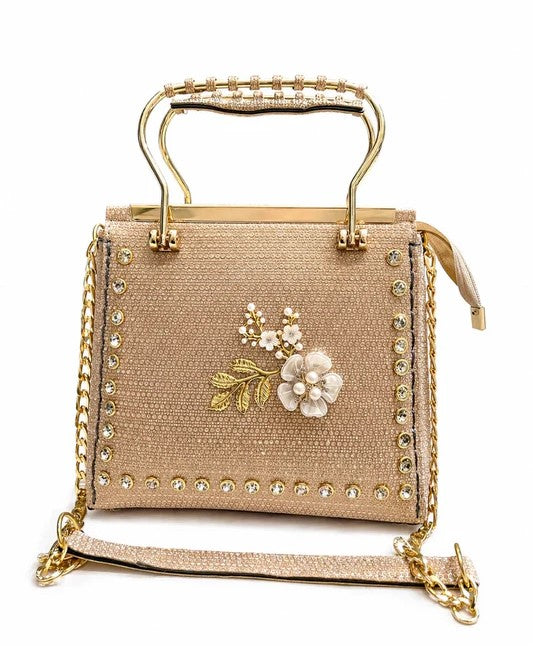 Gold Floral Crystal Handbag