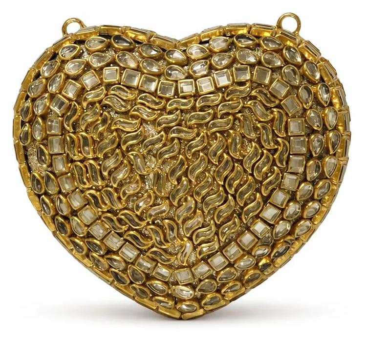 Veloria Gold Heart Crystal Clutch