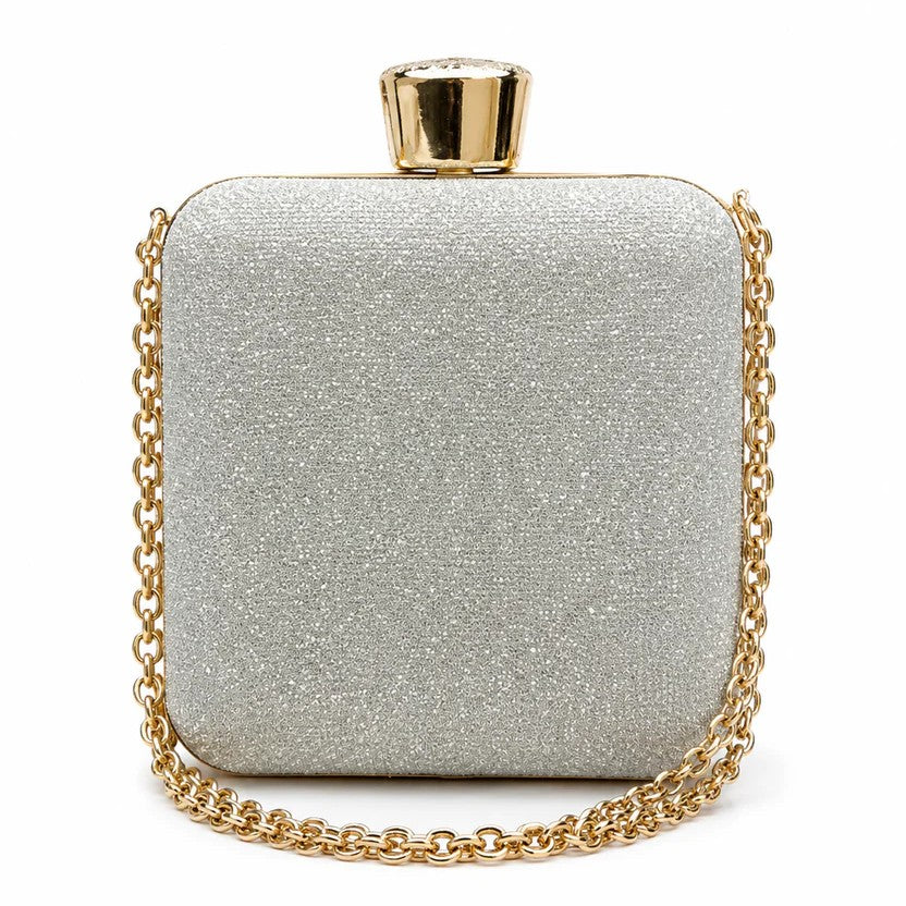 Rhinestone Clasp Chain Evening Clutch