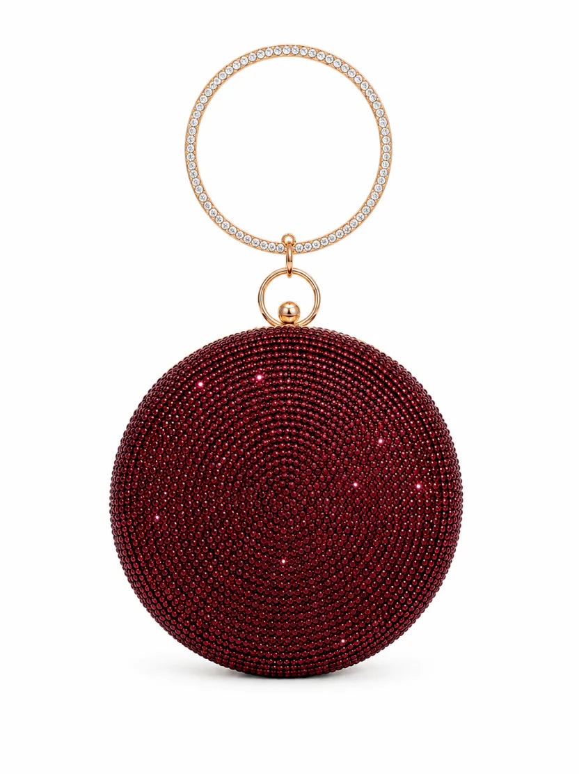 Silver Round Crystal Ring Clutch