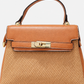 White Woven Lock Top Handle Handbag
