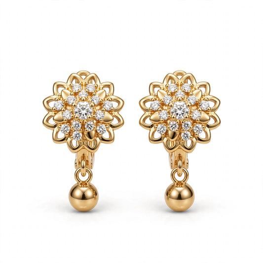 Gold Floral Crystal Drop Ball Earrings