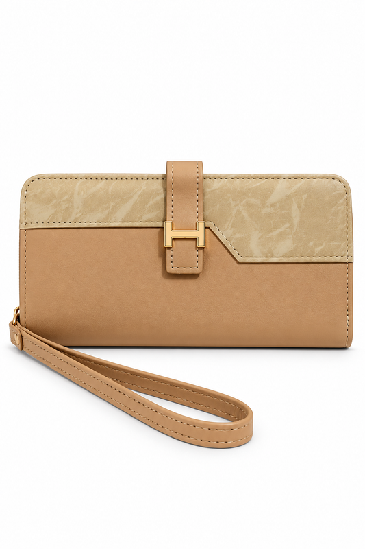 Dusty Rose Two-Tone Clutch Wallet with Gold Buckle