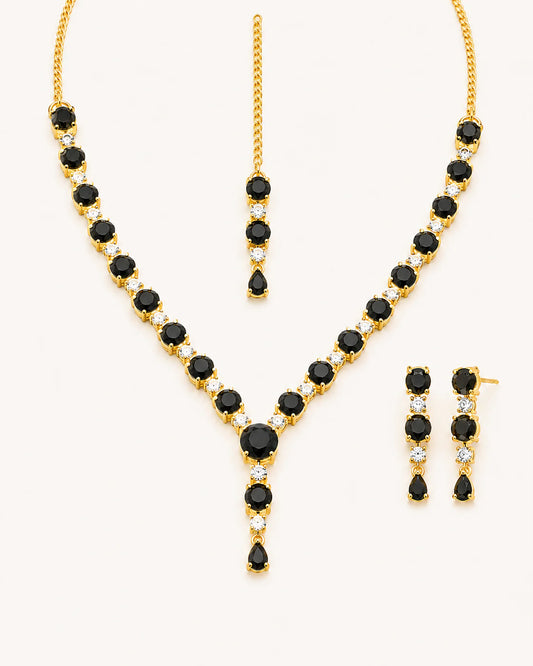 Plated Necklace Set with Earrings & Maang Tikka