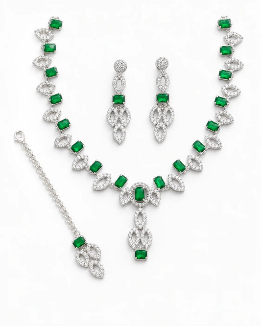 Emerald  Necklace Set with Earrings & Maang Tikka