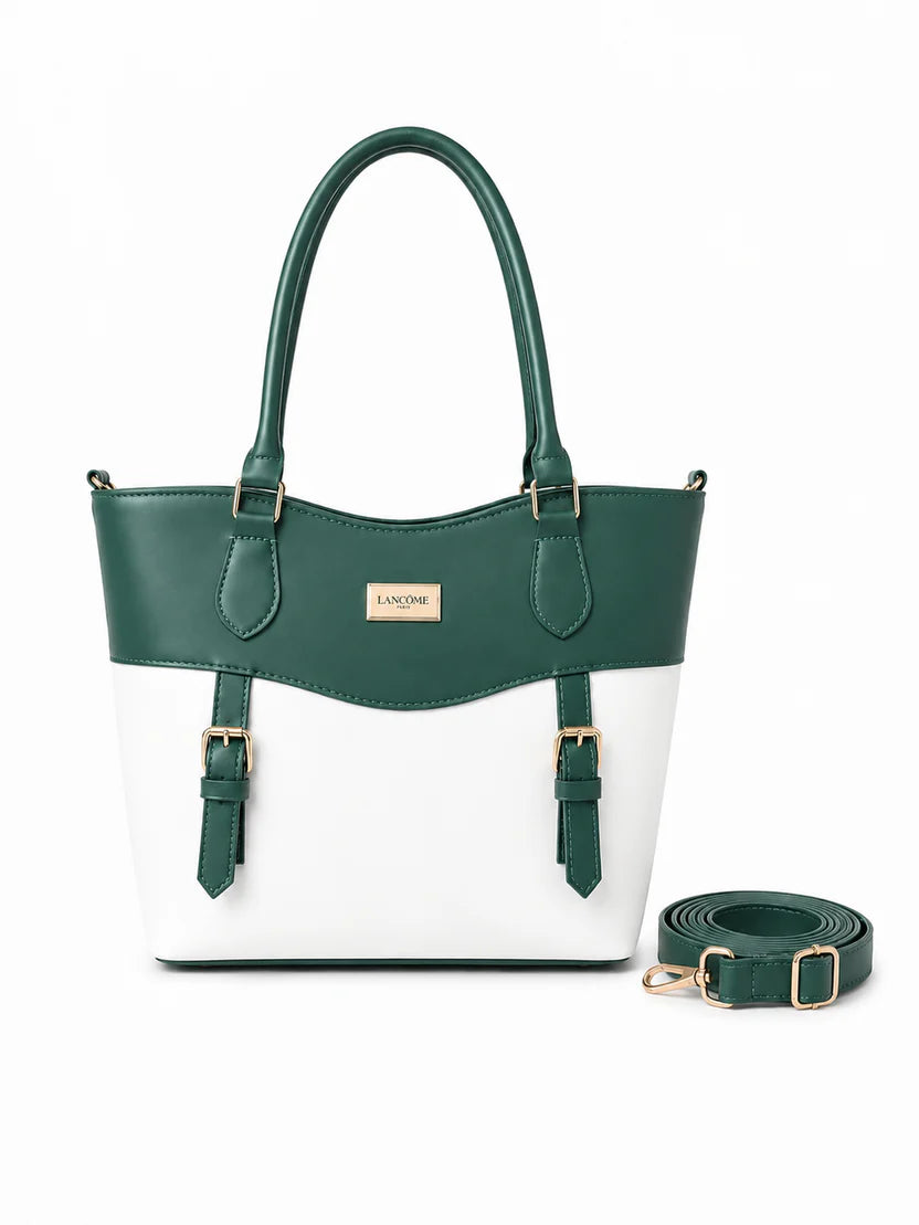 Black White Buckle Tote Handbag