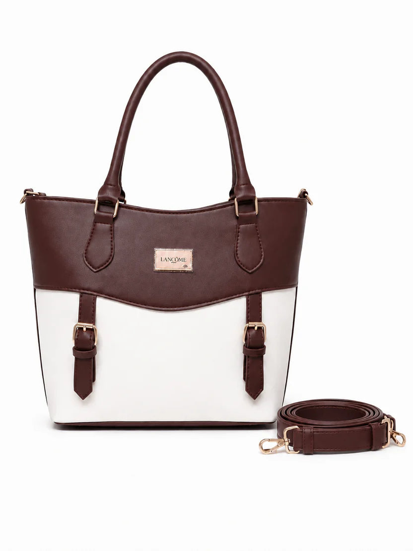 Black White Buckle Tote Handbag