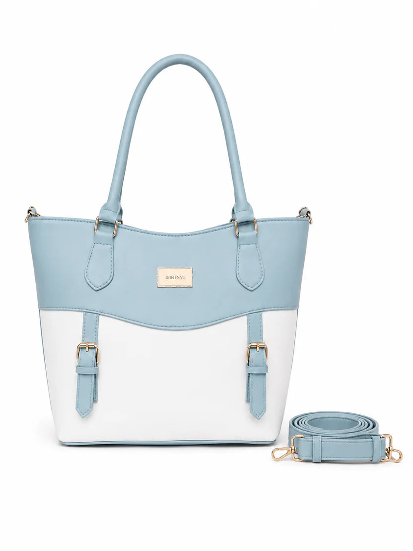Black White Buckle Tote Handbag