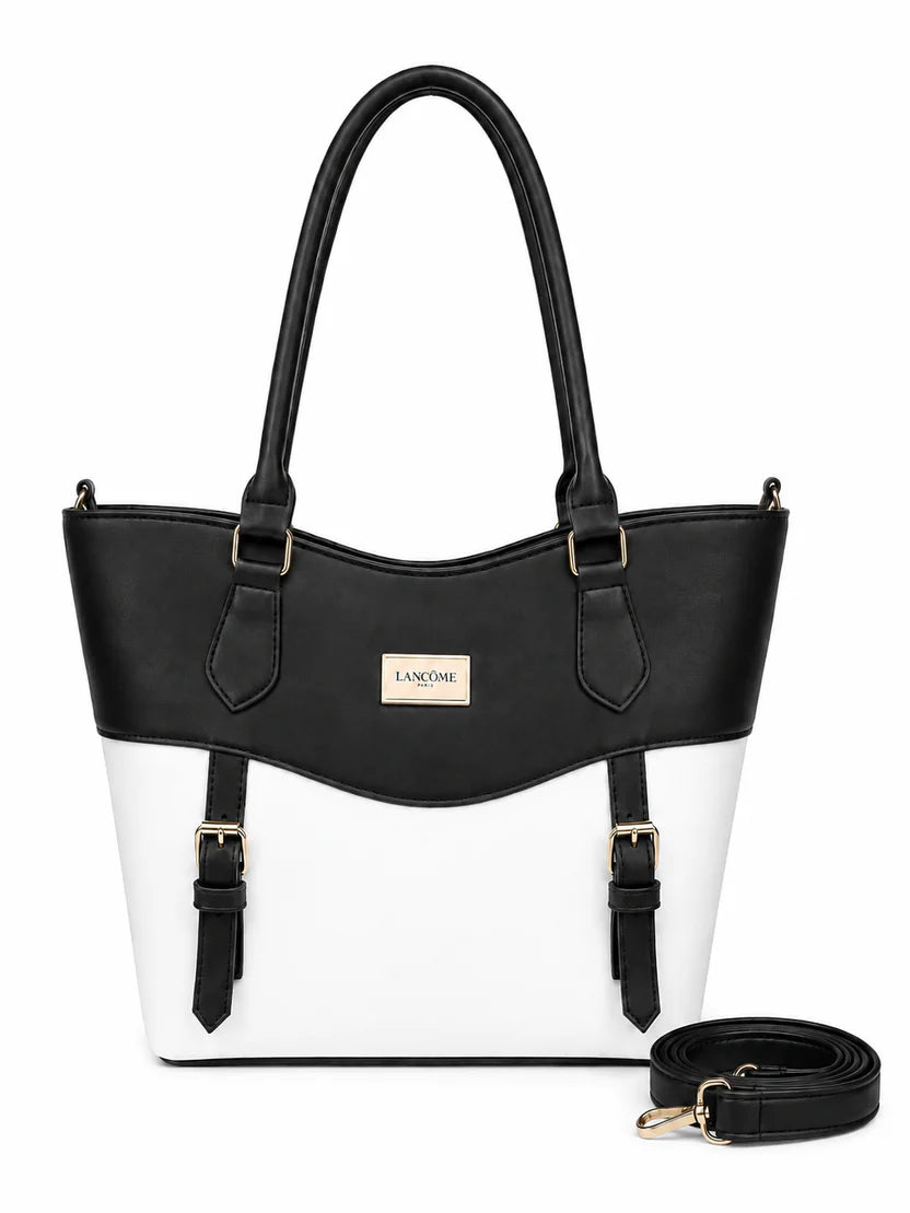 Black White Buckle Tote Handbag