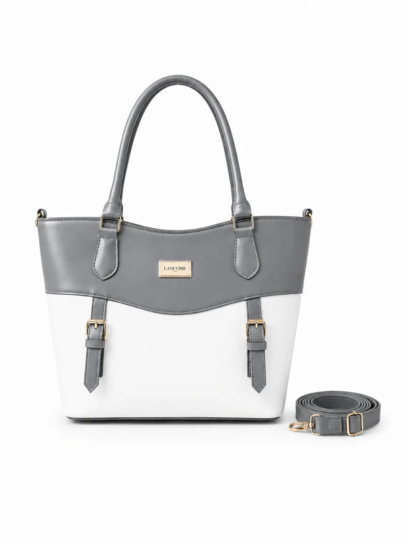 Black White Buckle Tote Handbag