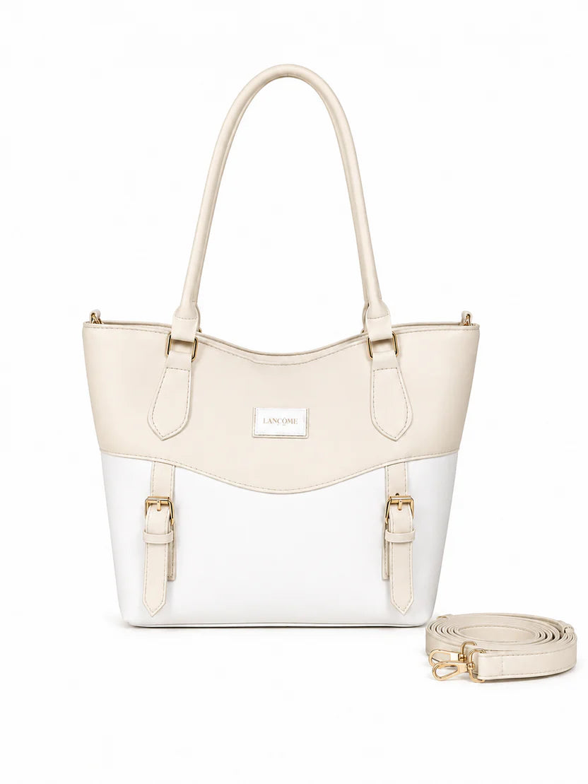 Black White Buckle Tote Handbag