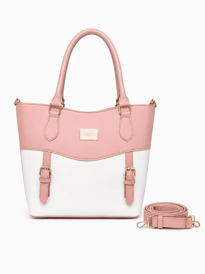 Black White Buckle Tote Handbag