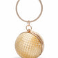 Golden Round Rhinestone Ring Handle Clutch