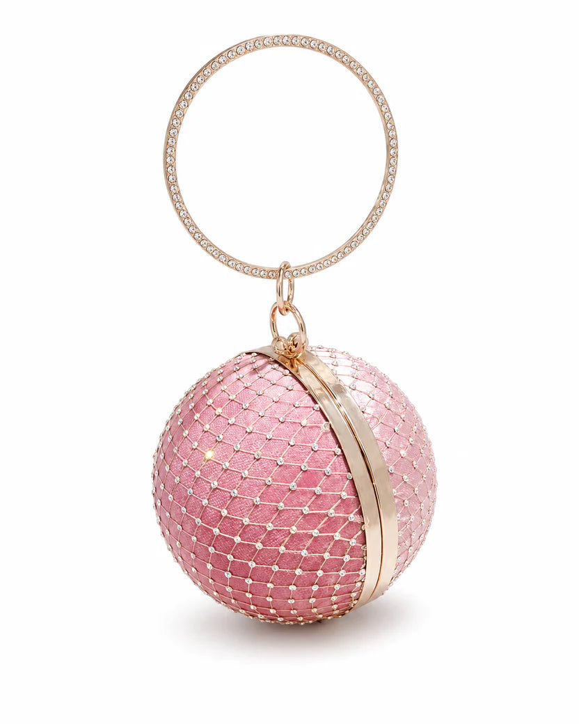 Golden Round Rhinestone Ring Handle Clutch