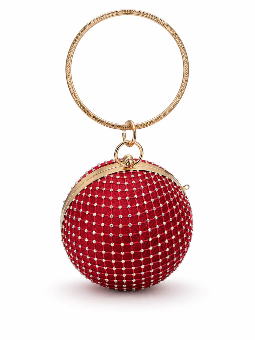 Golden Round Rhinestone Ring Handle Clutch