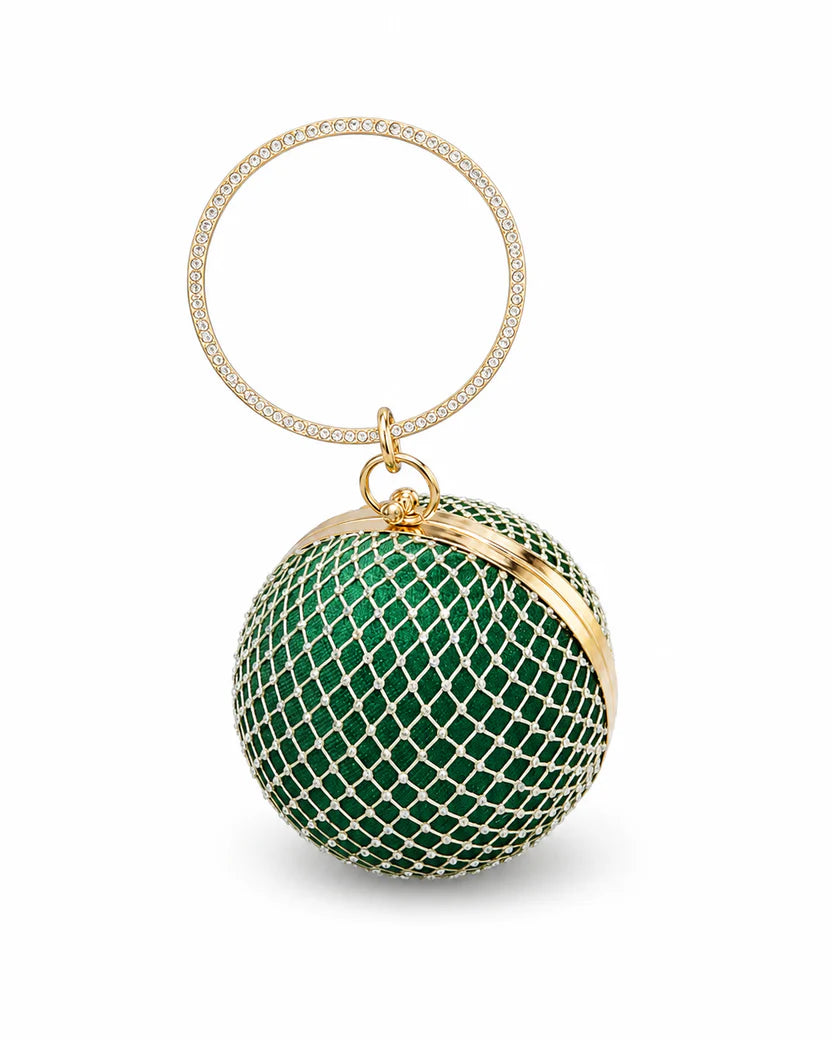 Golden Round Rhinestone Ring Handle Clutch