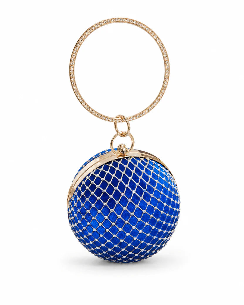 Golden Round Rhinestone Ring Handle Clutch