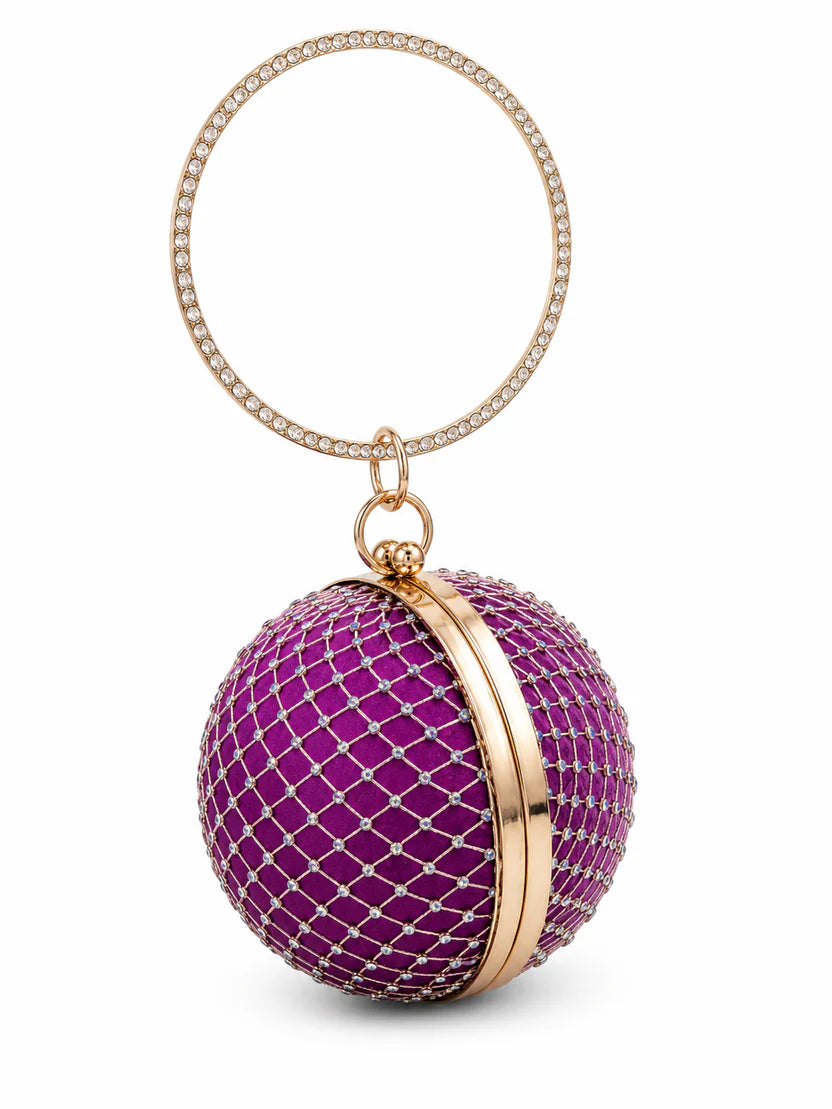 Golden Round Rhinestone Ring Handle Clutch