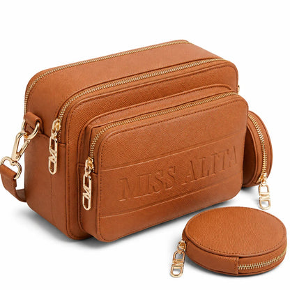 Tan Brown Multi Pocket Crossbody Bag