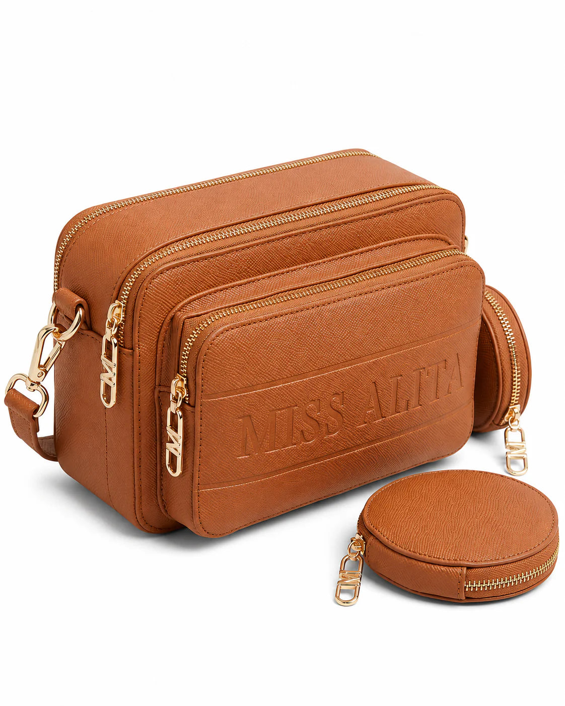 Tan Brown Multi Pocket Crossbody Bag