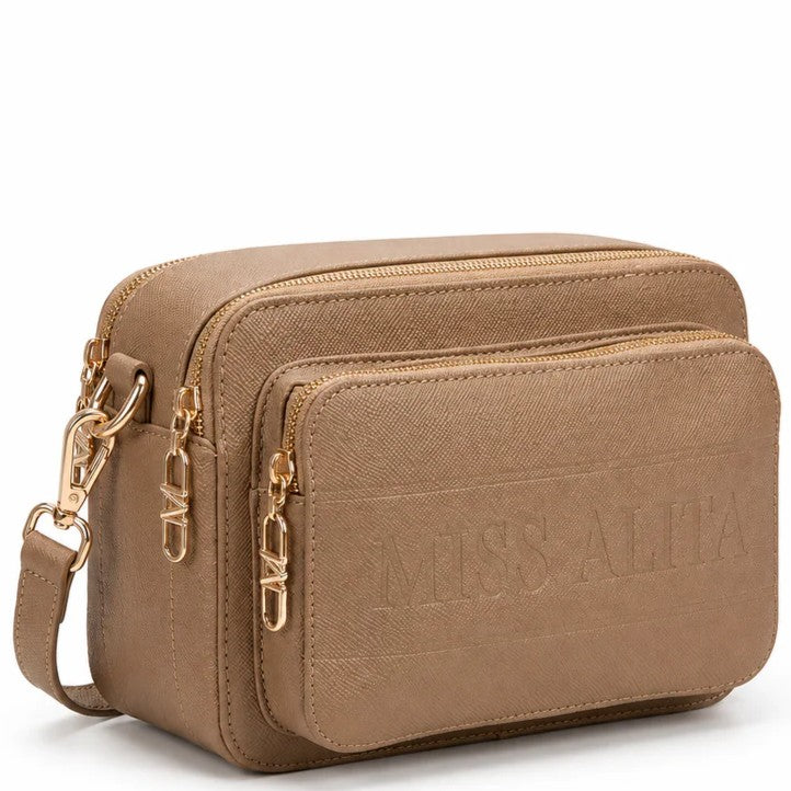 Tan Brown Multi Pocket Crossbody Bag