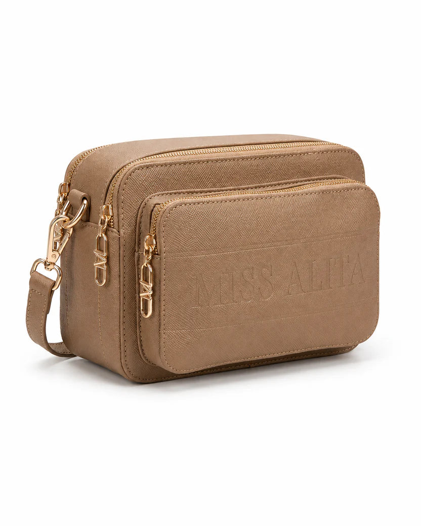 Tan Brown Multi Pocket Crossbody Bag