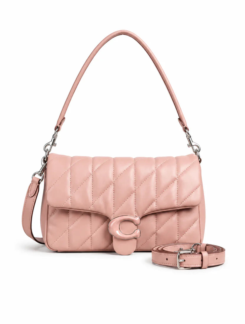 Blush Pink Quilted Shoulder Bag with C-Lock