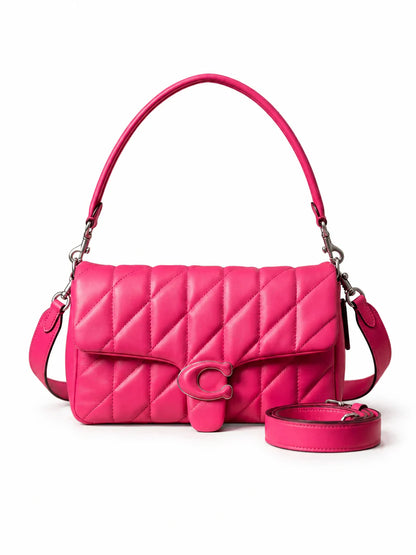 Blush Pink Quilted Shoulder Bag with C-Lock