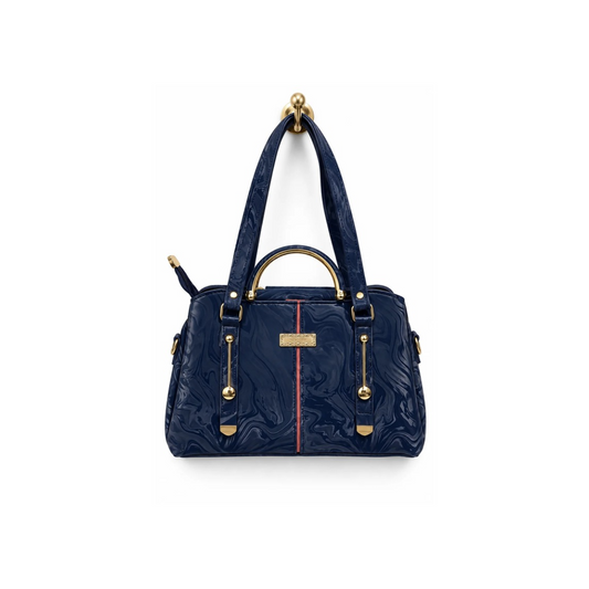 Glossy Marble Finish Top Handle Handbag with Shoulder Strap