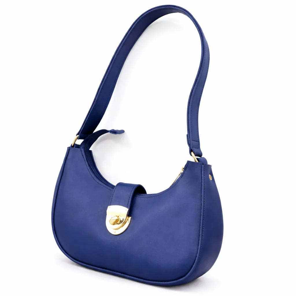 White Crescent Shoulder Bag with Gold Lock